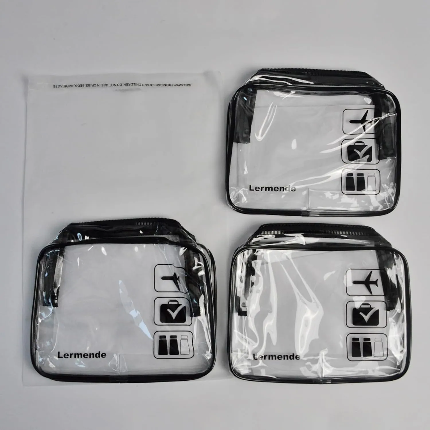 Lermende 2pcs Clear Toiletry Bag TSA Approved Travel Bag,Carry On for Travel,Airport Airline Accessories Compliant Bag,Quart Sized Makeup Cosmetic bag Women Men (Black, 3 Pack)