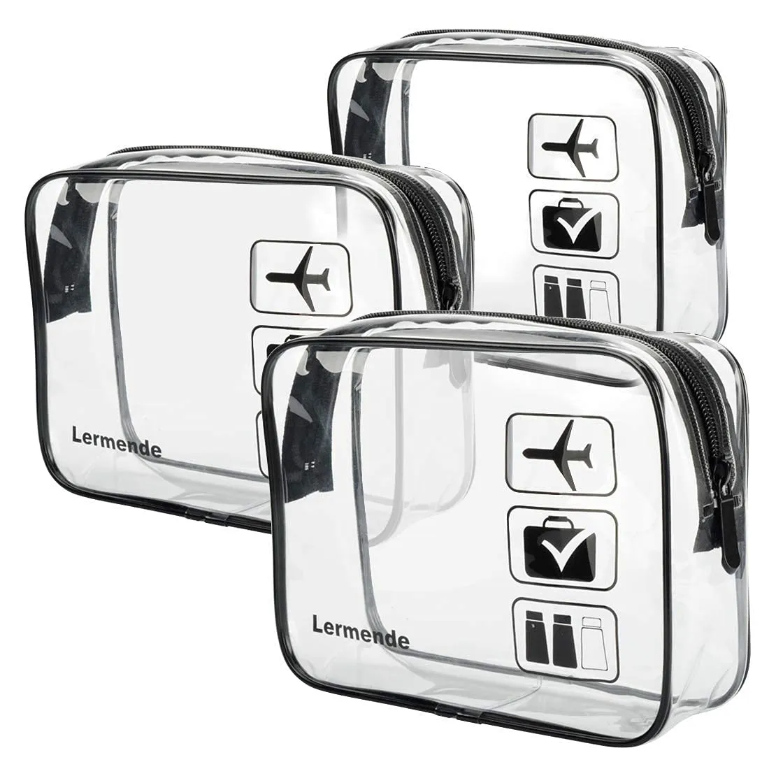 Lermende 2pcs Clear Toiletry Bag TSA Approved Travel Bag,Carry On for Travel,Airport Airline Accessories Compliant Bag,Quart Sized Makeup Cosmetic bag Women Men (Black, 3 Pack)