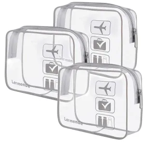 Lermende 2pcs Clear Toiletry Bag TSA Approved Travel Bag,Carry On for Travel,Airport Airline Accessories Compliant Bag,Quart Sized Makeup Cosmetic bag Women Men (Gray, 3 Pack)