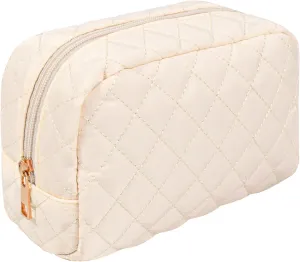 LETGO Makeup Bag Travel Cosmetic Bag,Small Make Up Bags for Women Makeup Organizer Case, Toiletry Bag Quilted Make Up Bags Travel Essentials Toiletries Accessories (Beige)