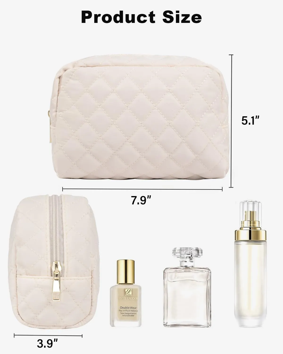LETGO Makeup Bag Travel Cosmetic Bag,Small Make Up Bags for Women Makeup Organizer Case, Toiletry Bag Quilted Make Up Bags Travel Essentials Toiletries Accessories (Beige)