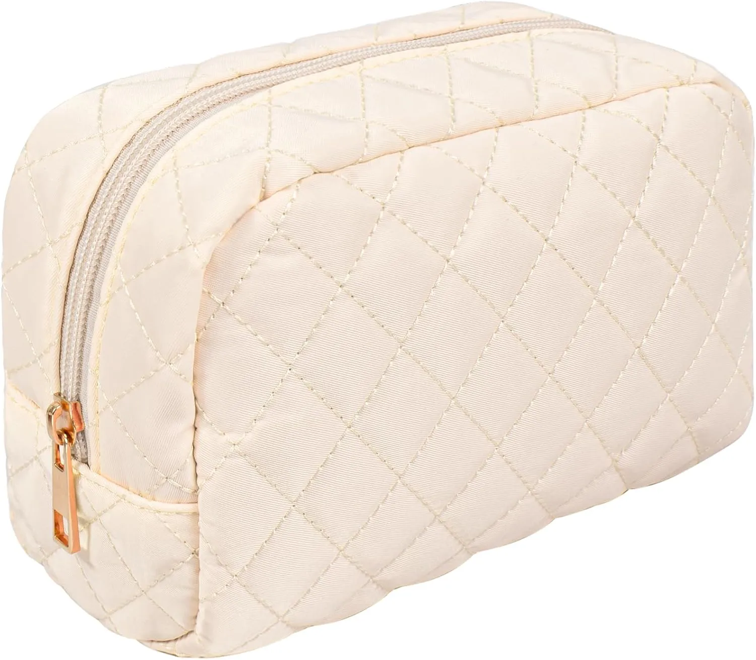 LETGO Makeup Bag Travel Cosmetic Bag,Small Make Up Bags for Women Makeup Organizer Case, Toiletry Bag Quilted Make Up Bags Travel Essentials Toiletries Accessories (Beige)
