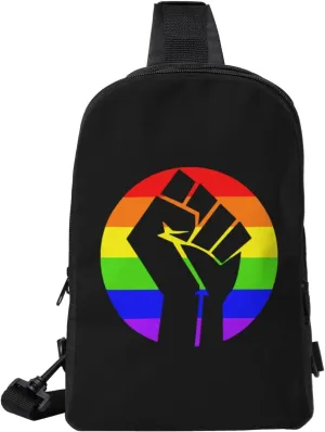 Lgbt Pride Flag Fist Crossbody Sling Bag Dual Pocket Shoulder Bag Mans Woman'S