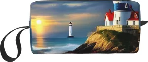 Lighthouse Diamond Paint print Multi-Purpose Cosmetic Bag with Zipper Canvas Makeup Bag, Travel Toiletry Pouch, Pencil Bag