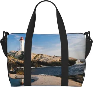 Lighthouse Travel Bag Weekender Bags for Women Men Carry on Overnight Bag Tote Bag Yoga Gym Bag With Adjustable Straps for Gym, Work, Personal Items