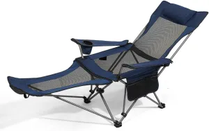 Lightweight Folding Beach Chair, Camping Chair of Removable and Washable, Outdoor Portable Chair for Adults Camping Beach Picnic Barbeques Sporting Event (Color : Blue mesh)
