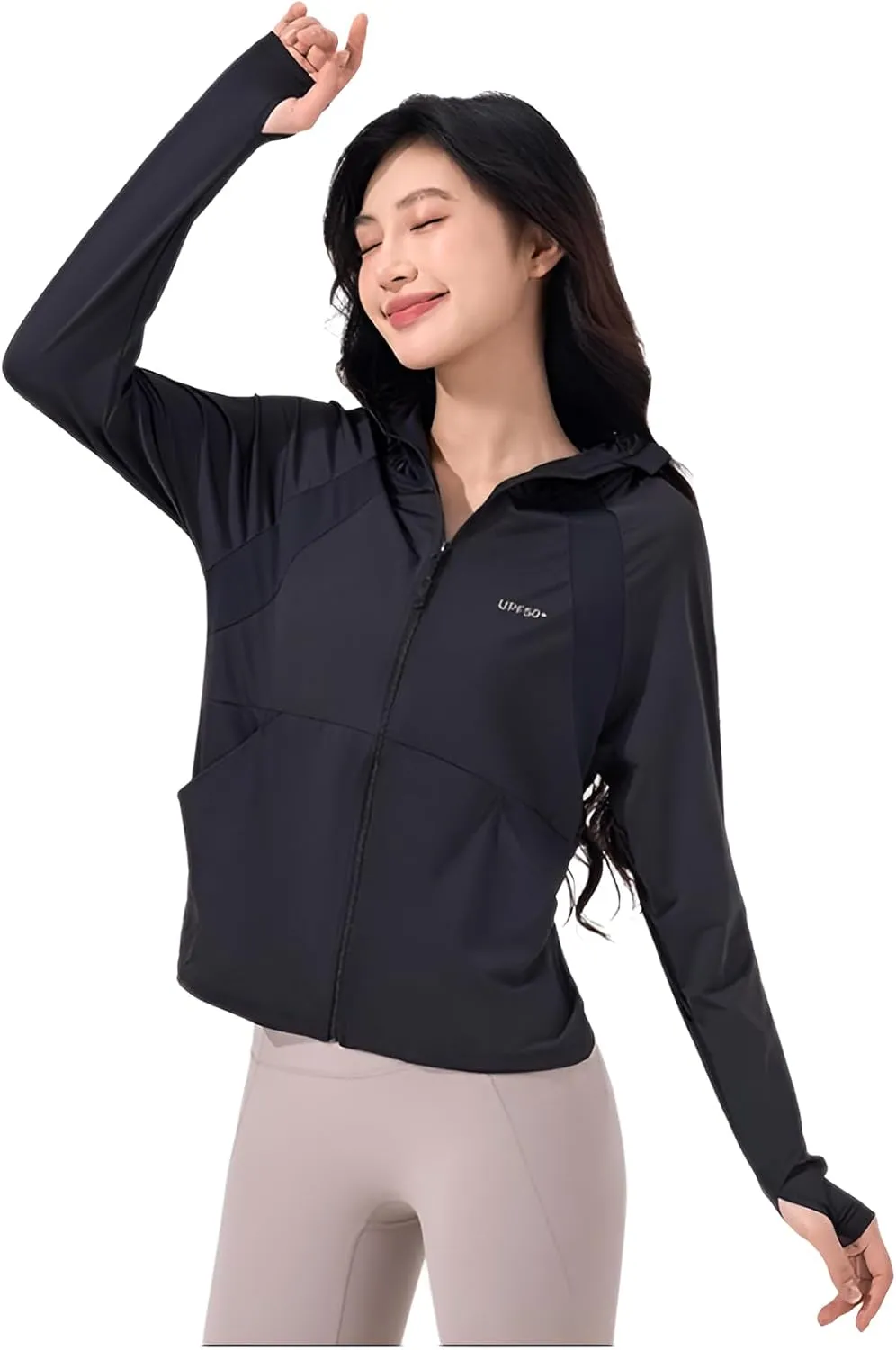 lilaBelle]Lightweight Women's Protection Jacket - Trendy UV-Blocking Outer Layer with Thumb Holes & Removable Hood for -Day Comfort【High-Quality】【Breathable Fabric】