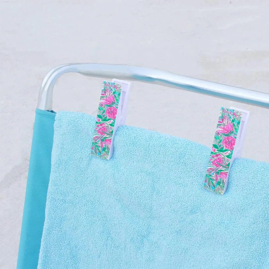 Lilly Pulitzer Water Resistant Vinyl Beach Day Pouch, Zipper Bag Includes Drink Hugger, Small Pouch, and Towel Clips