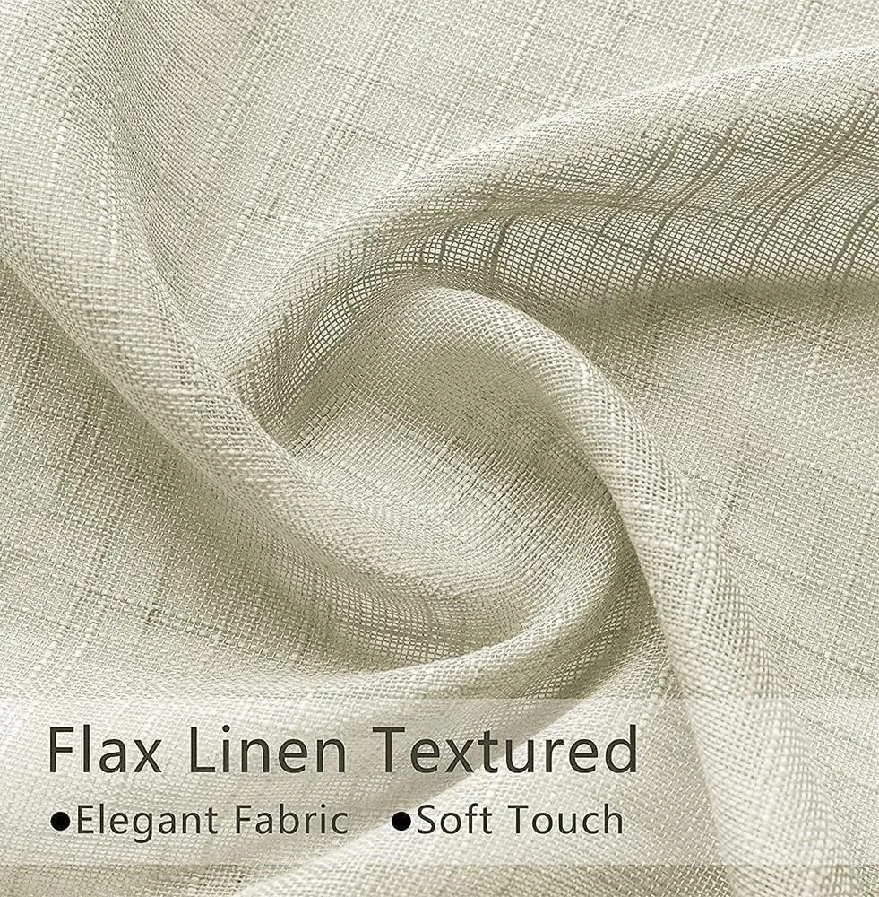 Linen Kitchen Curtains, 36 Inch Length, Half Window, Neutral, Casual Faux Linen Look, Rod Pocket, Cafe, Short, Semi Sheer, Beach Curtains for Bathroom, Small Window Treatment, Tier, Natural Beige/Tan