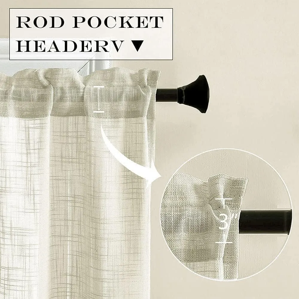 Linen Kitchen Curtains, 36 Inch Length, Half Window, Neutral, Casual Faux Linen Look, Rod Pocket, Cafe, Short, Semi Sheer, Beach Curtains for Bathroom, Small Window Treatment, Tier, Natural Beige/Tan