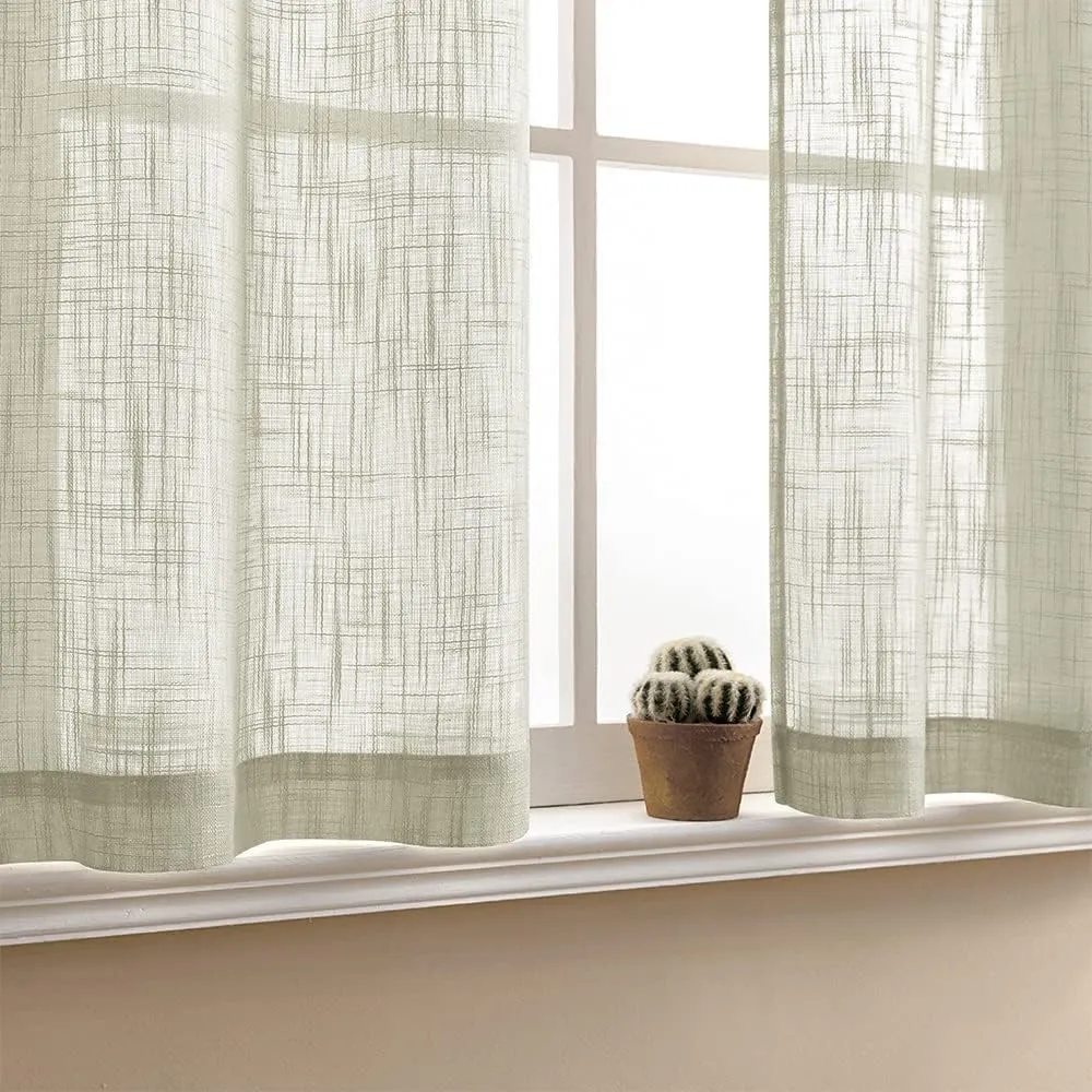 Linen Kitchen Curtains, 36 Inch Length, Half Window, Neutral, Casual Faux Linen Look, Rod Pocket, Cafe, Short, Semi Sheer, Beach Curtains for Bathroom, Small Window Treatment, Tier, Natural Beige/Tan