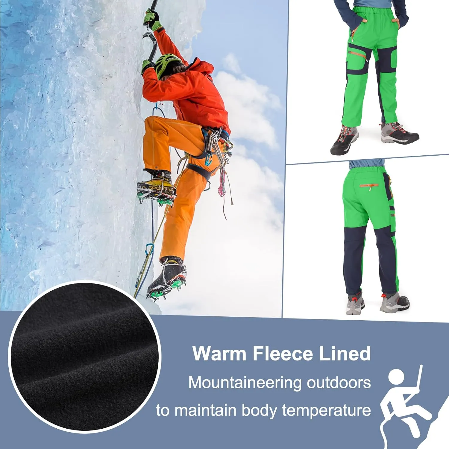 linlon Kids Boy's Snow Waterproof Pants Youth Fleece Lind Hiking Softshell Warm Insulated Trousers