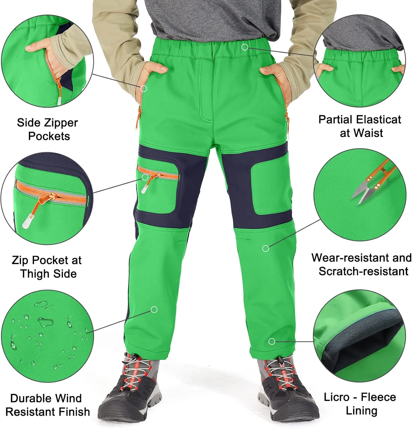 linlon Kids Boy's Snow Waterproof Pants Youth Fleece Lind Hiking Softshell Warm Insulated Trousers
