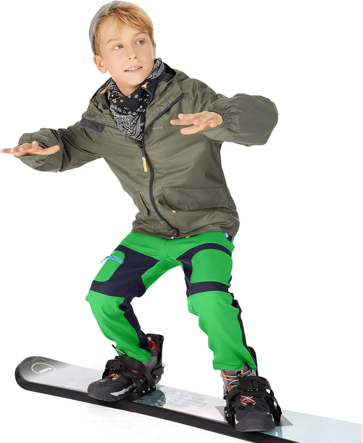 linlon Kids Boy's Snow Waterproof Pants Youth Fleece Lind Hiking Softshell Warm Insulated Trousers