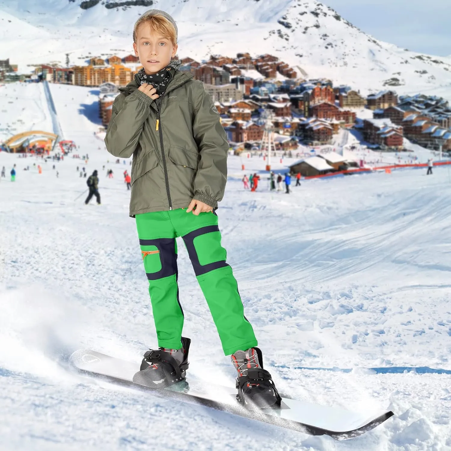linlon Kids Boy's Snow Waterproof Pants Youth Fleece Lind Hiking Softshell Warm Insulated Trousers