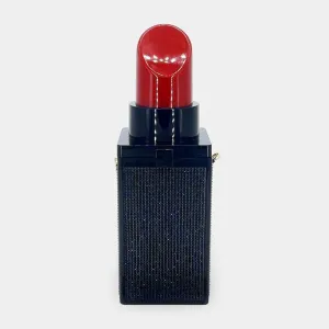 Lip Me Out LipStick Clutch Women Shiny Crystal Lipstick Box Evening Clutch Bag Luxury Chic Rhinestone Panelled Wedding Purses And Handbags With Mirror