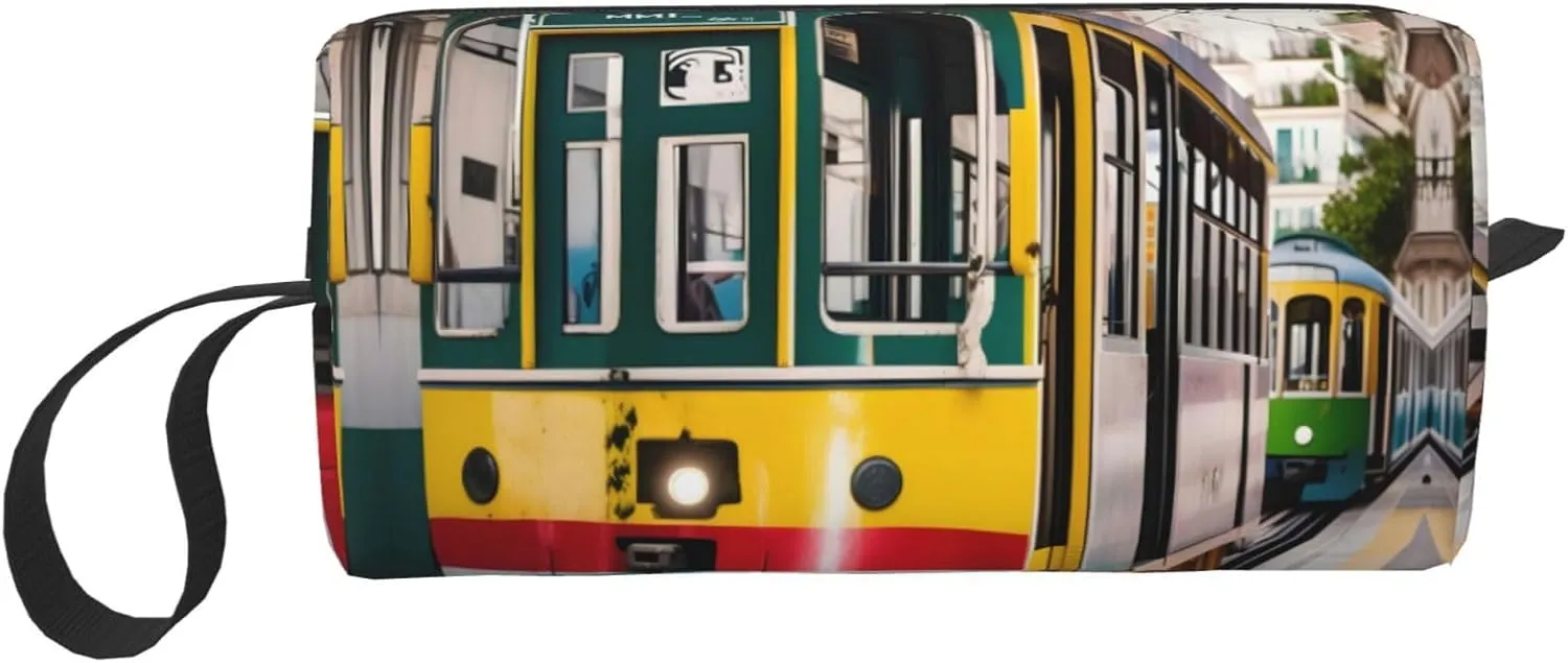 lisbon tram print Large Capacity Travel Makeup Case Organizer Makeup Bag Portable Cosmetic Bag For Women