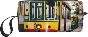 lisbon tram print Large Capacity Travel Makeup Case Organizer Makeup Bag Portable Cosmetic Bag For Women