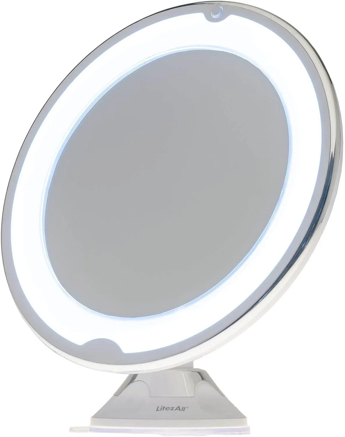 LitezAll Vanity Makeup Mirror - 10x Magnifying Mirror with Light, Battery Powered Portable Suction Cup Base for Travel, Table Mirror That Swivels in Any Direction for Women