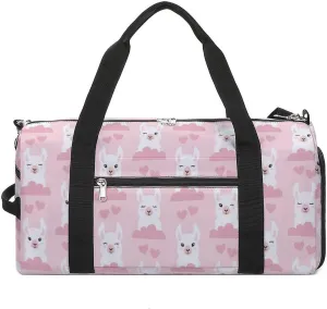 Llamas, Clouds And Hears Pattern Water Resistant Gym Bag with Shoe Compartment, Travel Duffel Tote Bag Weekender Overnight Bag for Women Men