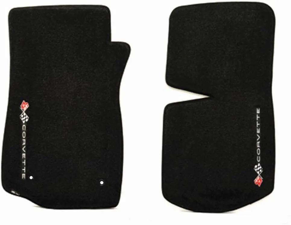 Lloyd Mats 1968-1982 C3 Corvette Classic Loop Black Front Floor Mats Set with Crossed Flags & CORVETTE Logo Facing Door Sill