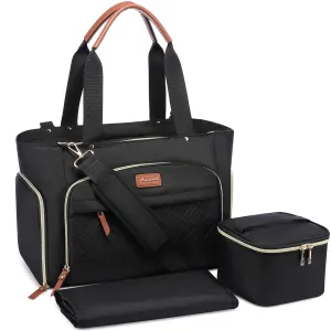 LOVEVOOK Breast Pump Bag, Diaper Bag Tote 3Pcs Set, Work Bag for Breastfeeding Mom with 15" Laptop Pocket, Cooler Bag & Changing Pad Fit Most Breast Pumps like Spectra S1/S2, Medela, Rainyb, Elvie