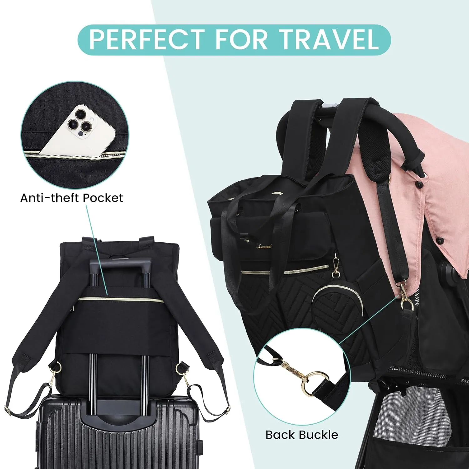 LOVEVOOK Diaper Backpack, Diaper Bag Tote with Insulated Pockets, Baby Bag for Girl Boy with Changing Pad, Large Baby Diaper Bag