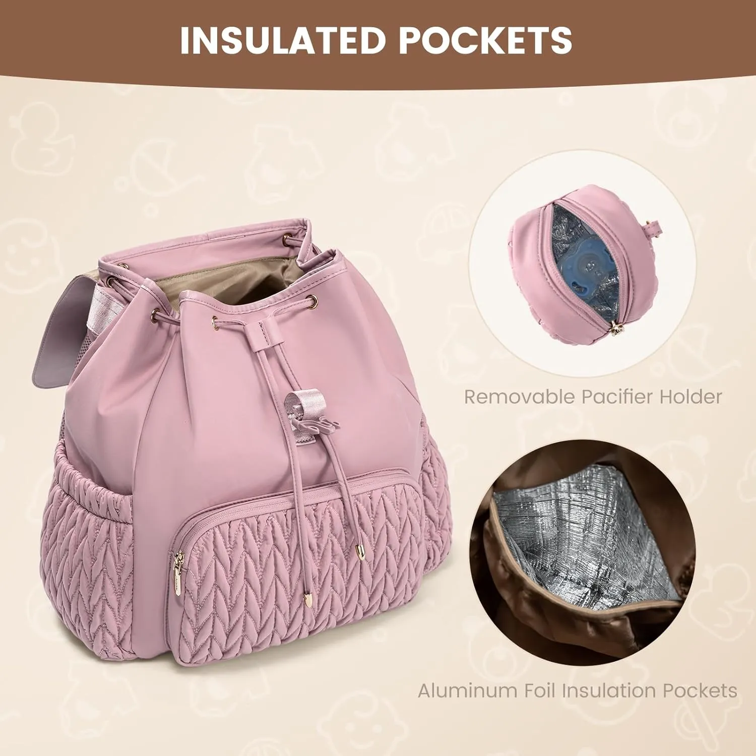 LOVEVOOK Diaper Bag Backpack, Small Baby Bag, Cute Baby Diaper Bag, Stylish Water-Resistant Travel Baby Bag for Mom, Baby Backpack with Changing Pad, Stroller Straps-Pink