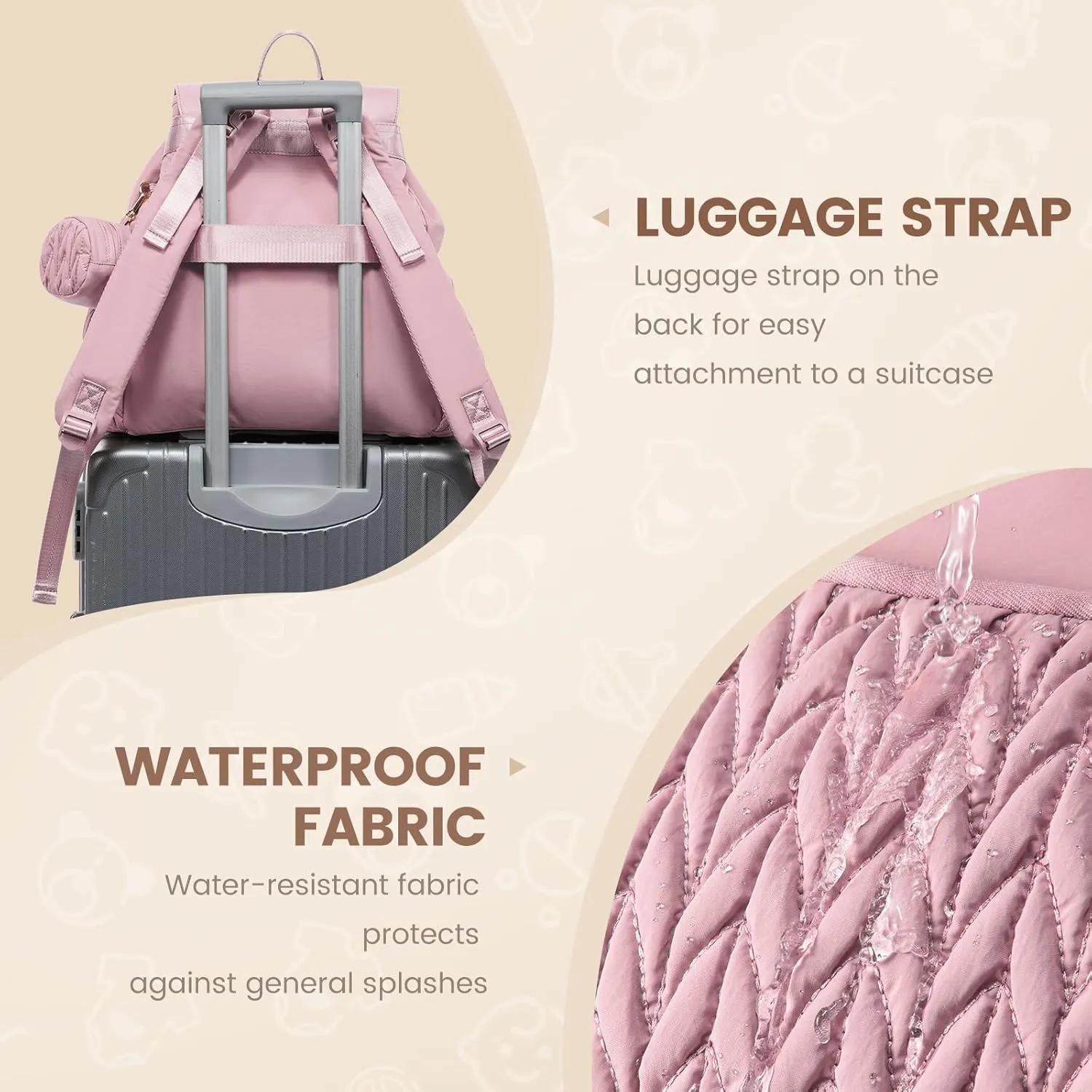 LOVEVOOK Diaper Bag Backpack, Small Baby Bag, Cute Baby Diaper Bag, Stylish Water-Resistant Travel Baby Bag for Mom, Baby Backpack with Changing Pad, Stroller Straps-Pink