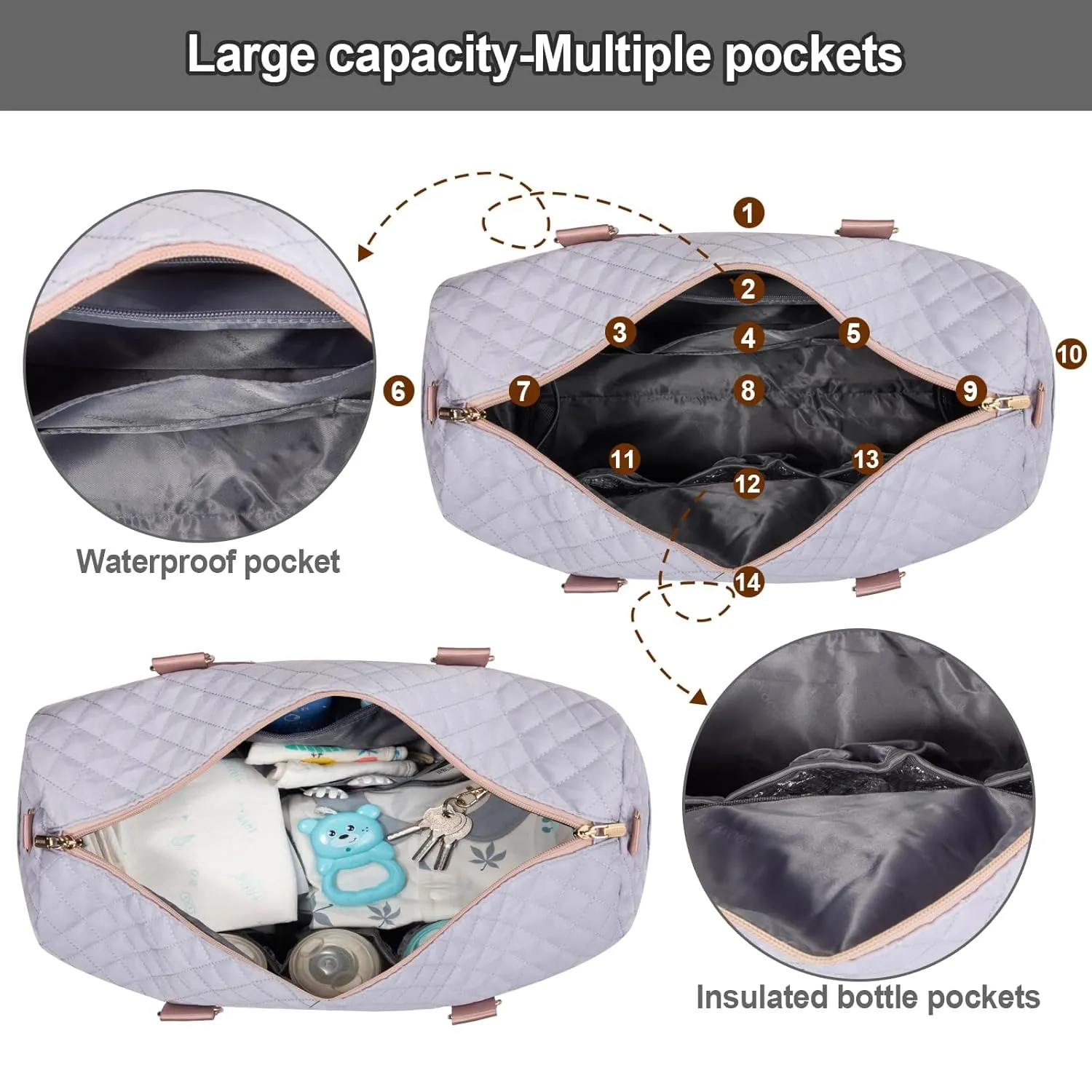 LOVEVOOK Diaper Bag Tote with Pacifier Case and Changing Pad, Large Capacity Mommy Bag for Hospital and Weekender Travel, Functional Baby Bag Newborn Baby Essential