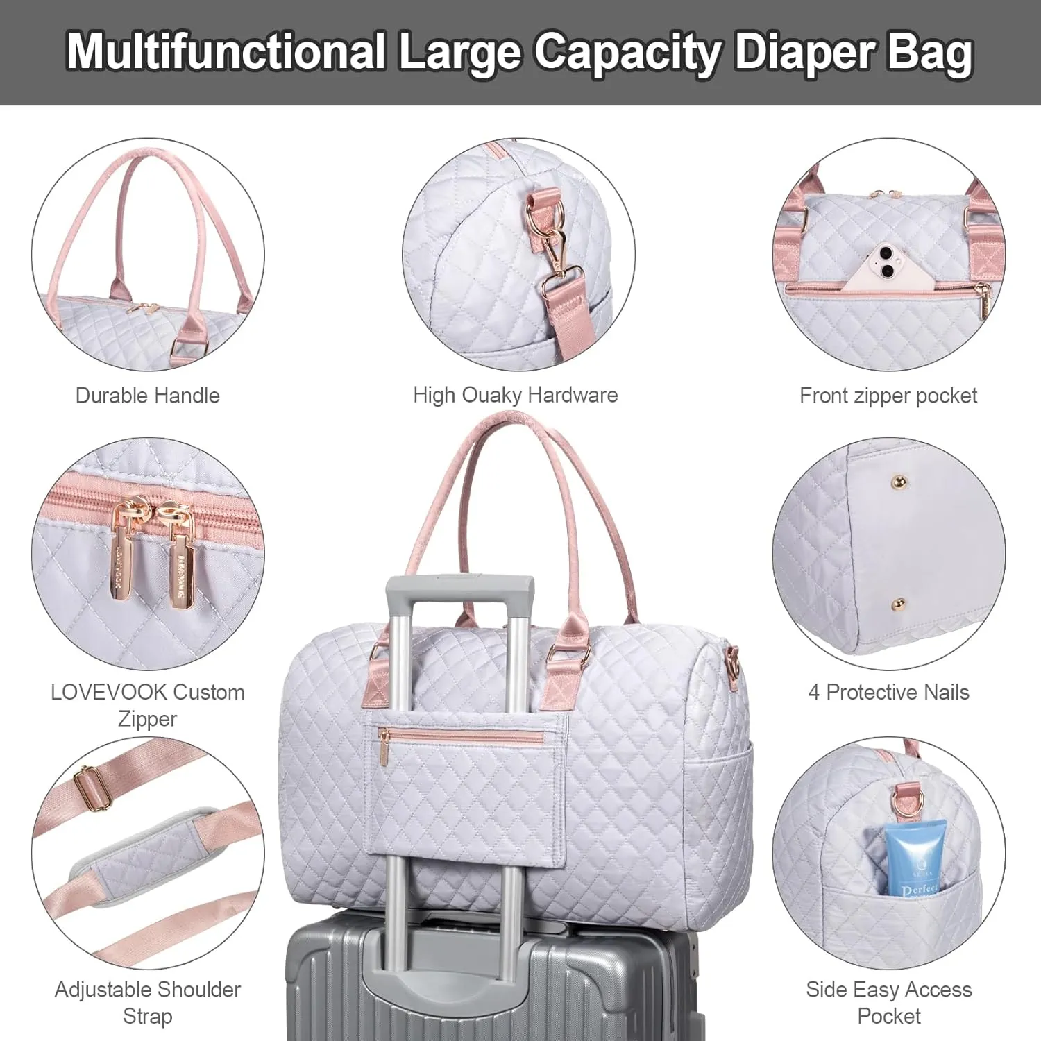 LOVEVOOK Diaper Bag Tote with Pacifier Case and Changing Pad, Large Capacity Mommy Bag for Hospital and Weekender Travel, Functional Baby Bag Newborn Baby Essential
