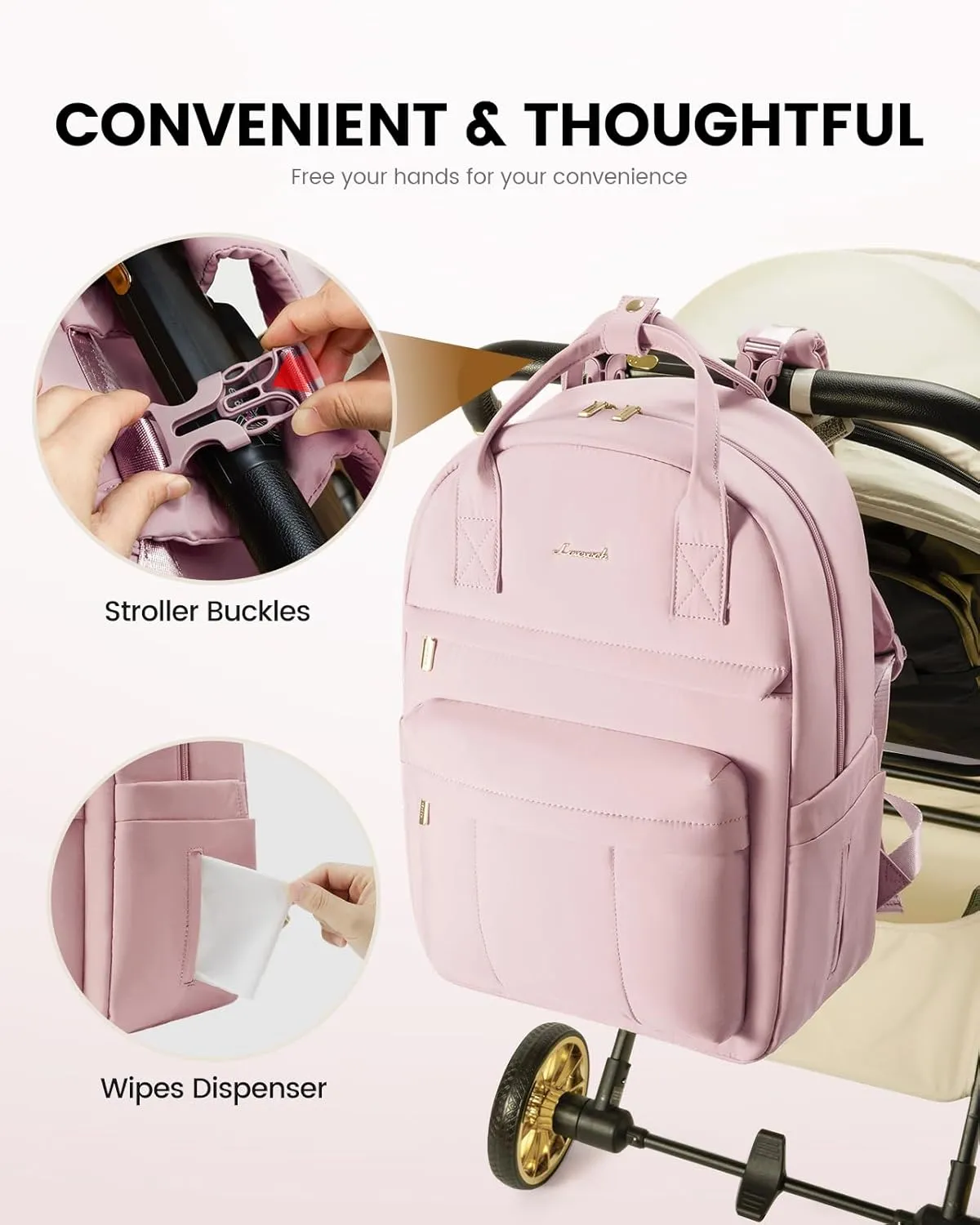 LOVEVOOK Puffer Diaper Bag Backpack, Lightweight Baby Bag with Changing Pad, Large Diaper Backpack for Mom Dad with Stroller Buckles, Pink