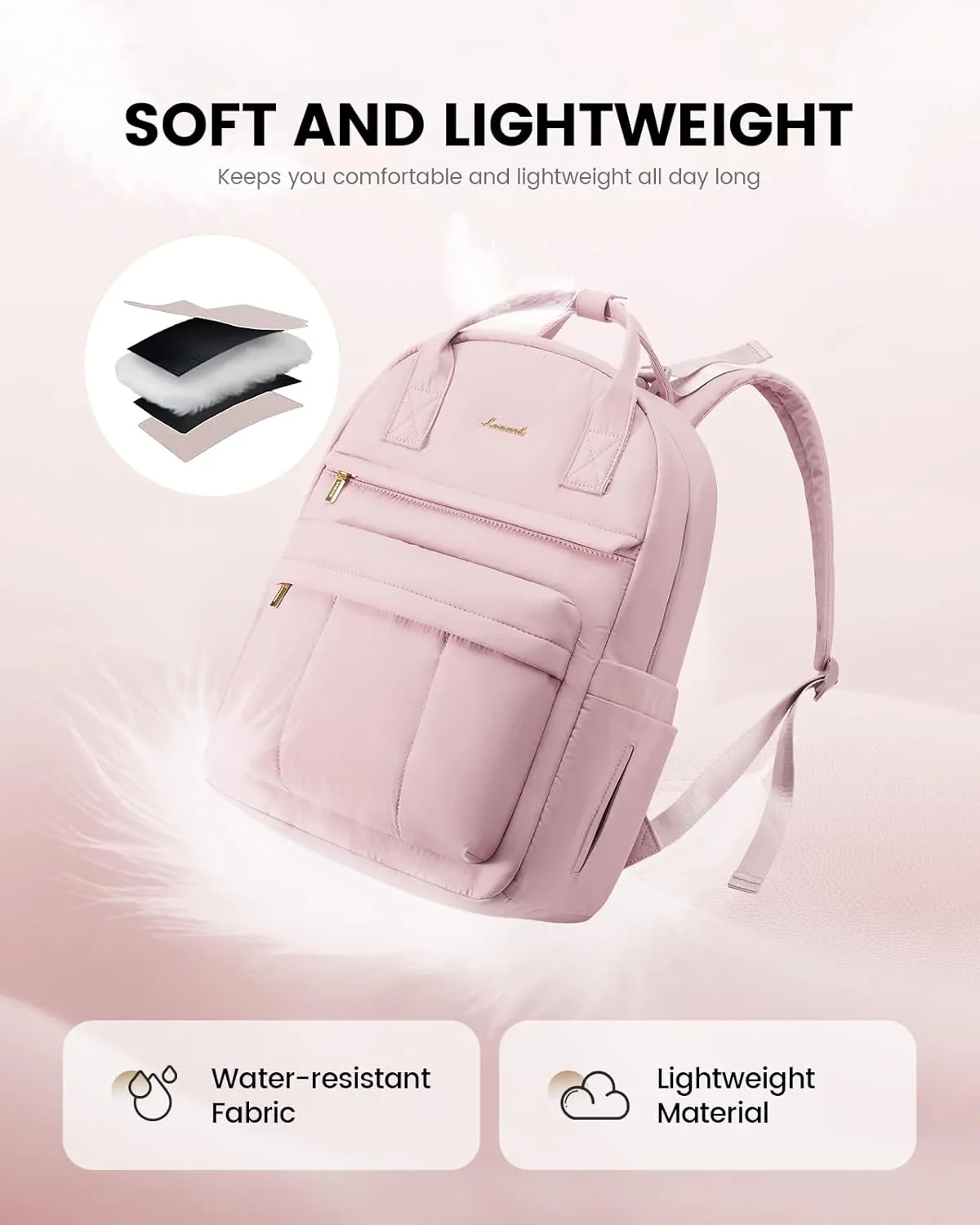 LOVEVOOK Puffer Diaper Bag Backpack, Lightweight Baby Bag with Changing Pad, Large Diaper Backpack for Mom Dad with Stroller Buckles, Pink