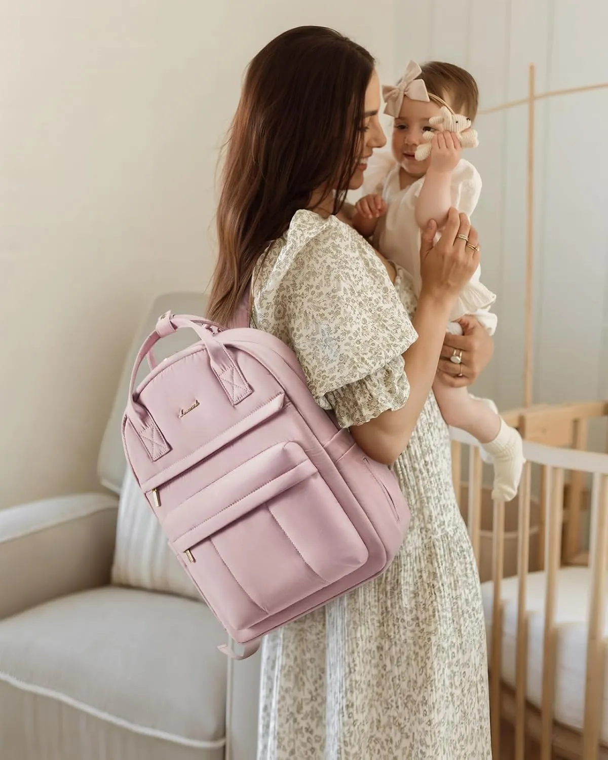 LOVEVOOK Puffer Diaper Bag Backpack, Lightweight Baby Bag with Changing Pad, Large Diaper Backpack for Mom Dad with Stroller Buckles, Pink