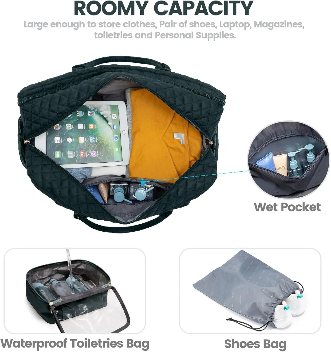 LOVEVOOK Travel Duffle Bag, Weekender Bag for Women with Toiletry Bag Carry on Overnight Bag with Laptop Compartment, Yoga Gym Bag with Wet Pocket Shoe Bag, Hospital Bag for Labor and Delivery