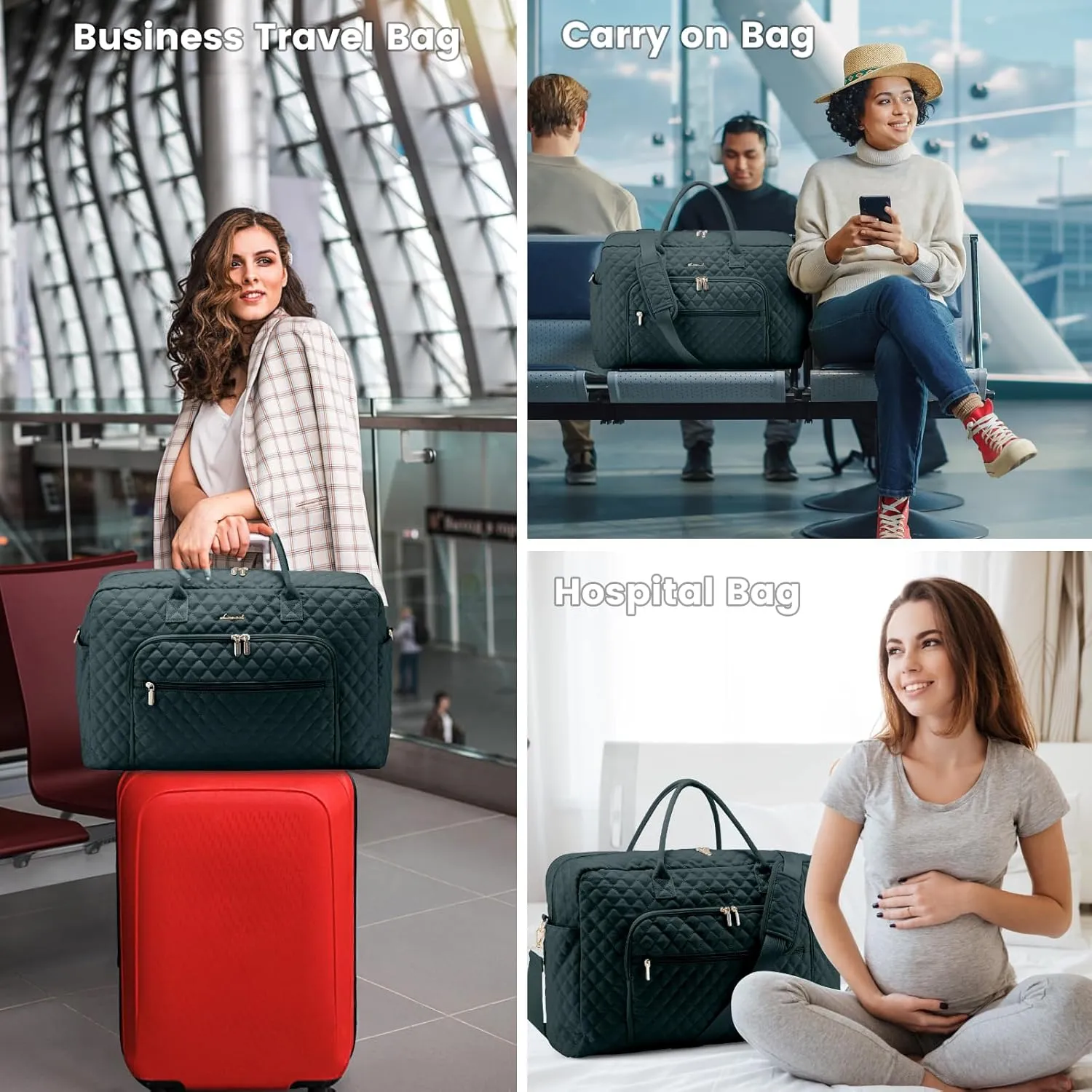 LOVEVOOK Travel Duffle Bag, Weekender Bag for Women with Toiletry Bag Carry on Overnight Bag with Laptop Compartment, Yoga Gym Bag with Wet Pocket Shoe Bag, Hospital Bag for Labor and Delivery