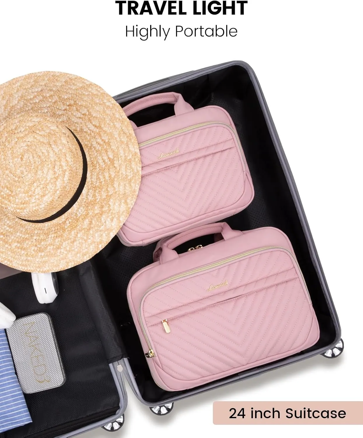 LOVEVOOK Travel Toiletry Bag for Women, Waterproof Hanging Makeup Bag with Jewelry Compartment, Portable Cosmetic Bag with Luggage Strap for Trips Camping Bathroom(Pink,12.5 Inch)