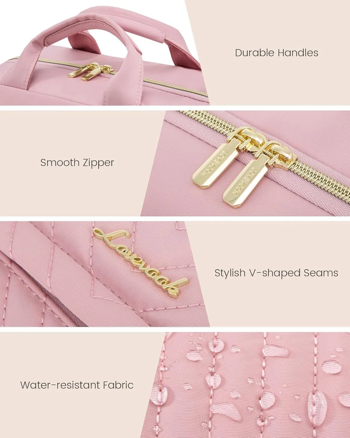 LOVEVOOK Travel Toiletry Bag for Women, Waterproof Hanging Makeup Bag with Jewelry Compartment, Portable Cosmetic Bag with Luggage Strap for Trips Camping Bathroom(Pink,12.5 Inch)