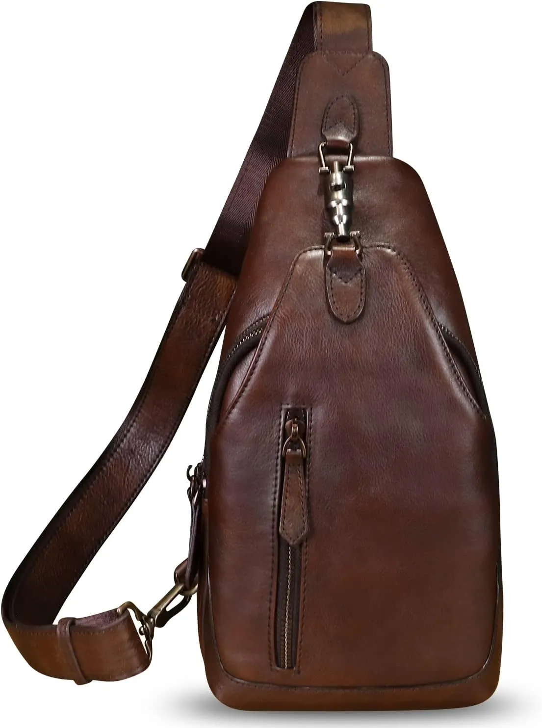 LRTO Genuine Leather Sling Bag for Men and Women Real Leather Shoulder Crossbody Bag Chest Bag Sling Backpack Purse