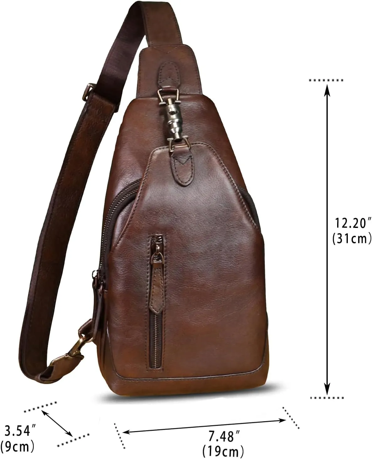LRTO Genuine Leather Sling Bag for Men and Women Real Leather Shoulder Crossbody Bag Chest Bag Sling Backpack Purse
