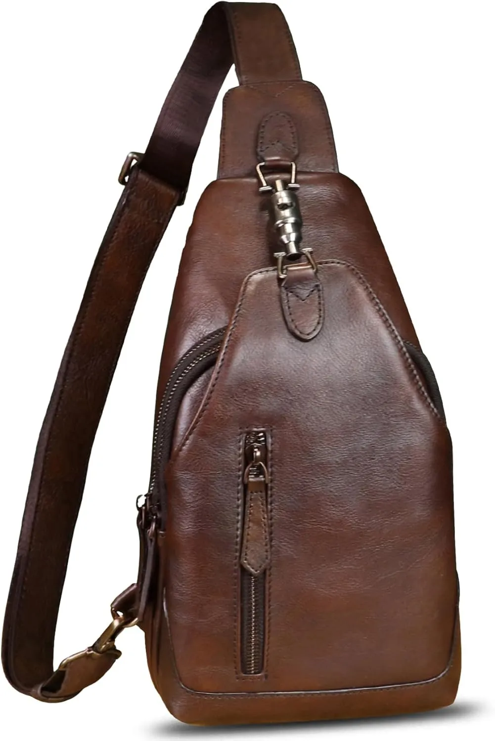 LRTO Genuine Leather Sling Bag for Men and Women Real Leather Shoulder Crossbody Bag Chest Bag Sling Backpack Purse