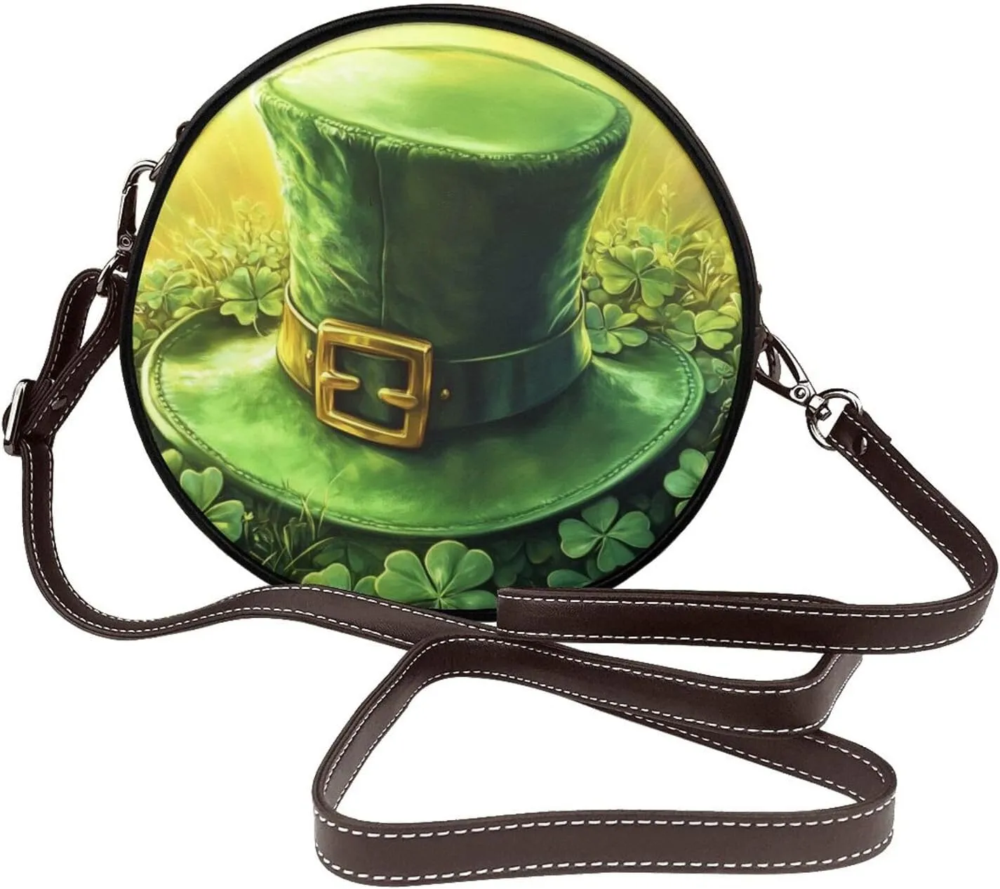 Luck And Hope Four-Leaf Clover Women Round Crossbody Bags Leather Sling Bag Purse