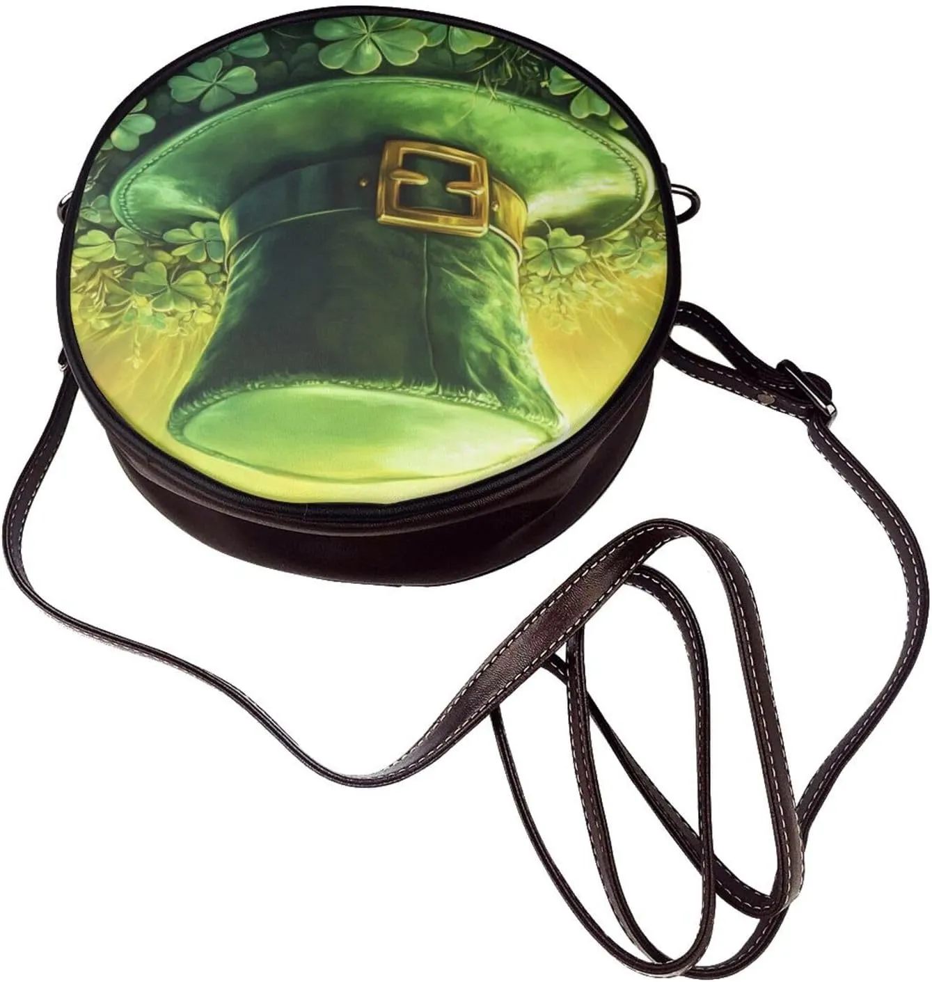 Luck And Hope Four-Leaf Clover Women Round Crossbody Bags Leather Sling Bag Purse