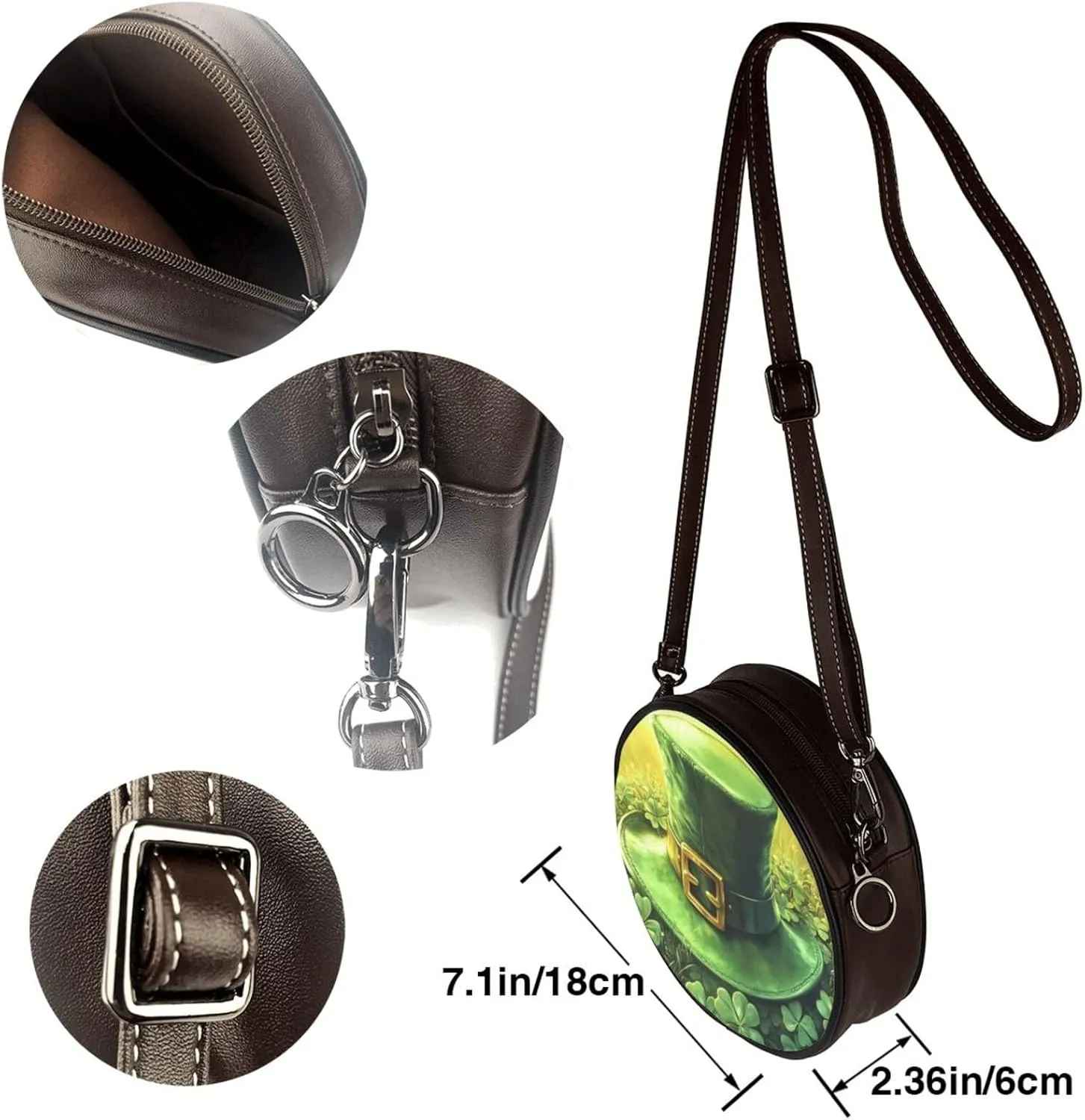 Luck And Hope Four-Leaf Clover Women Round Crossbody Bags Leather Sling Bag Purse