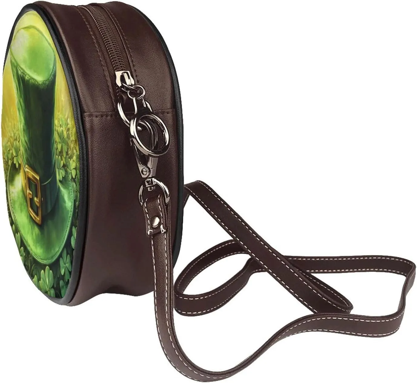 Luck And Hope Four-Leaf Clover Women Round Crossbody Bags Leather Sling Bag Purse
