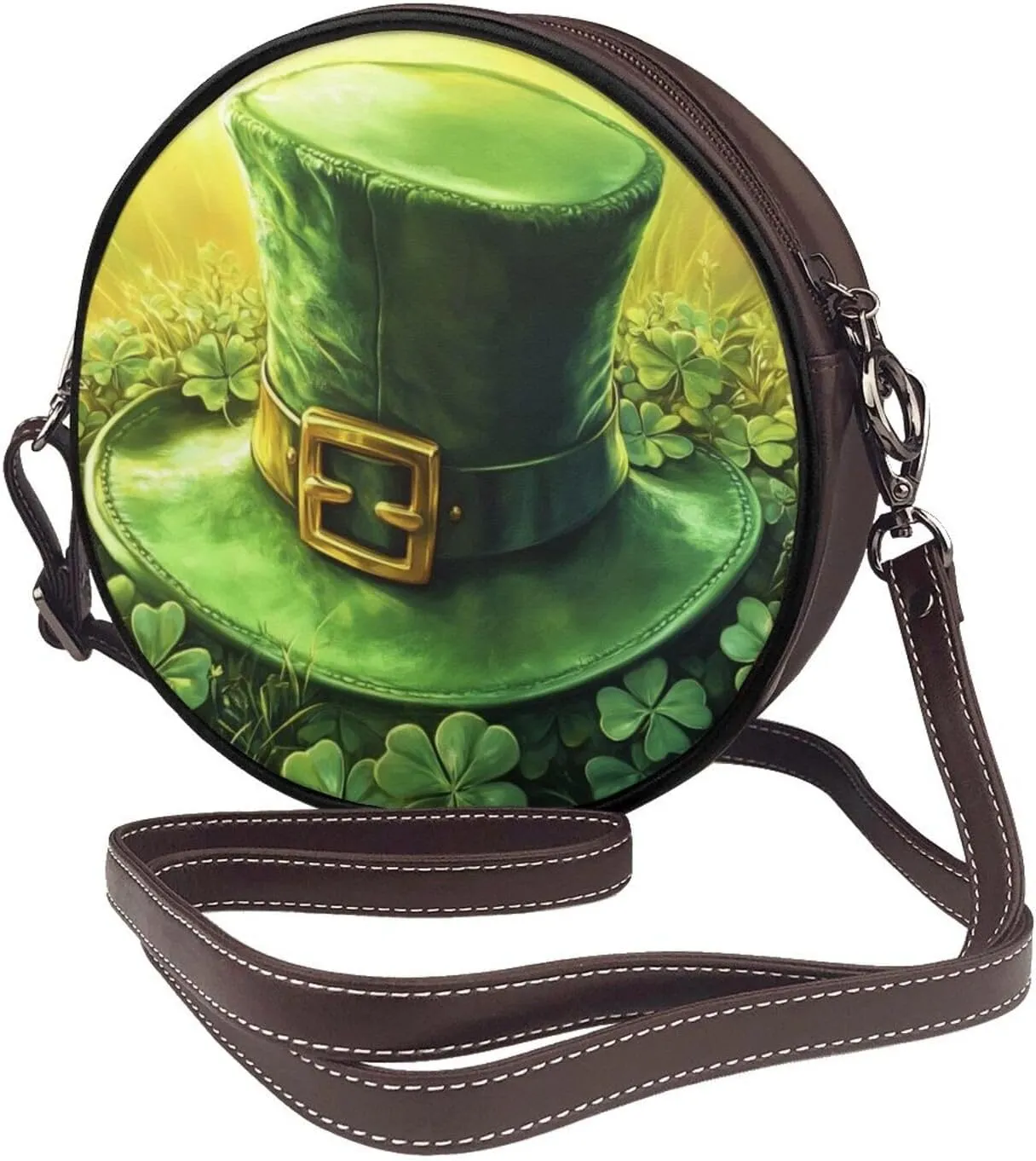 Luck And Hope Four-Leaf Clover Women Round Crossbody Bags Leather Sling Bag Purse