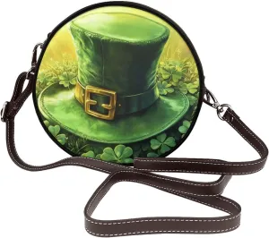 Luck And Hope Four-Leaf Clover Women Round Crossbody Bags Leather Sling Bag Purse