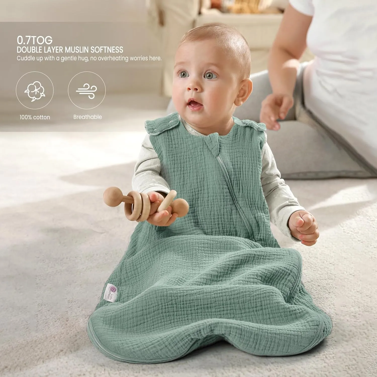 lulumoon Sleep Sack Muslin for Baby: Cotton Wearable Blanket for 15-24 Months - Soft Lightweight Ideal for Nursery Lounge Nighttime Naptime