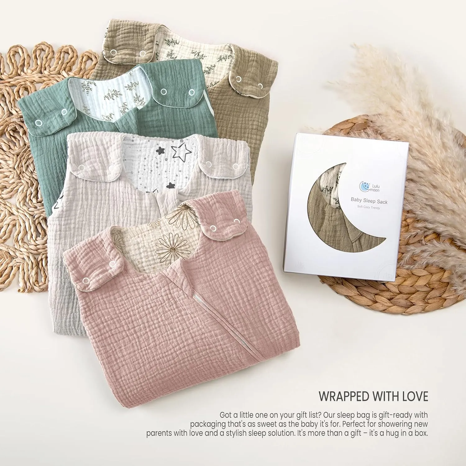 lulumoon Sleep Sack Muslin for Baby: Cotton Wearable Blanket for 15-24 Months - Soft Lightweight Ideal for Nursery Lounge Nighttime Naptime