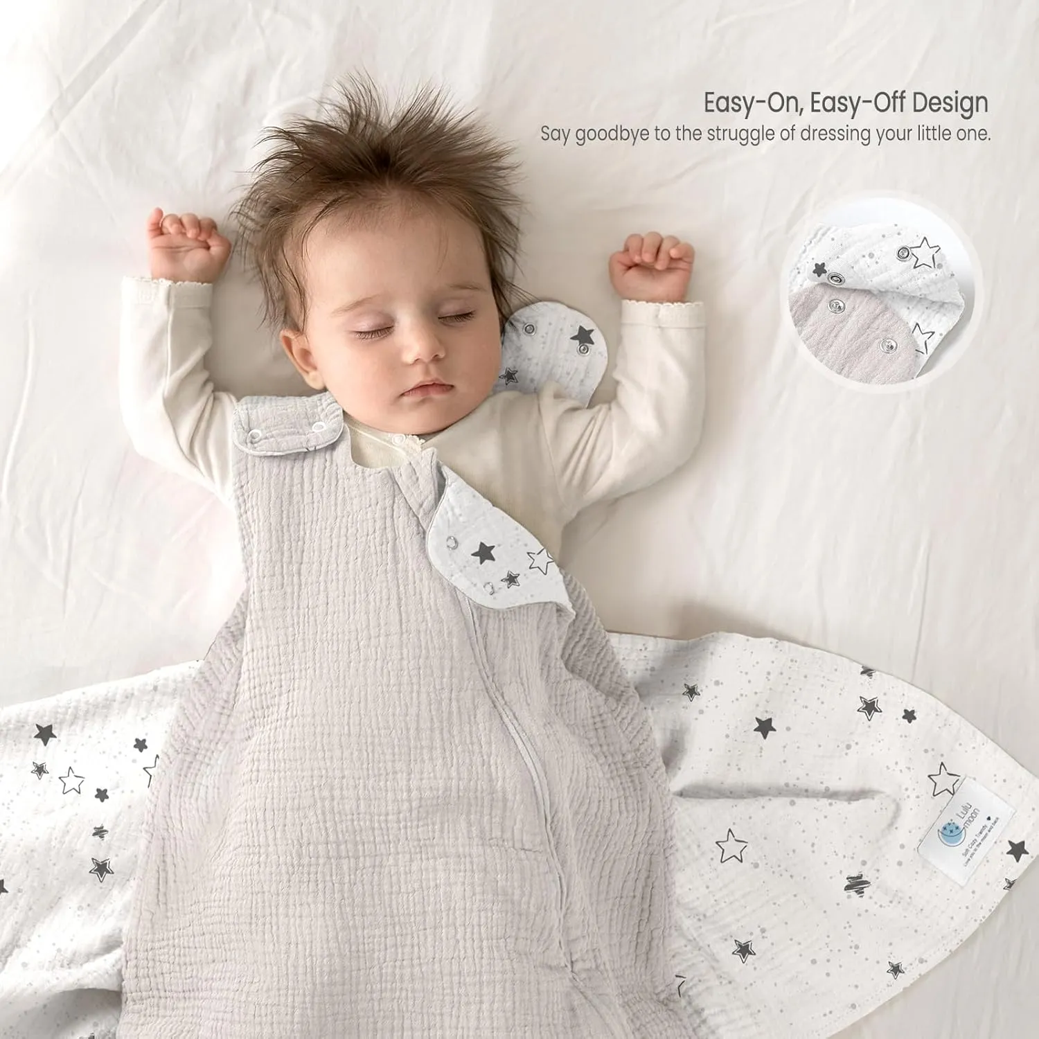 lulumoon Sleep Sack Muslin for Baby: Cotton Wearable Blanket for 3-9 Months - Soft Lightweight Ideal for Nursery Lounge Nighttime Naptime